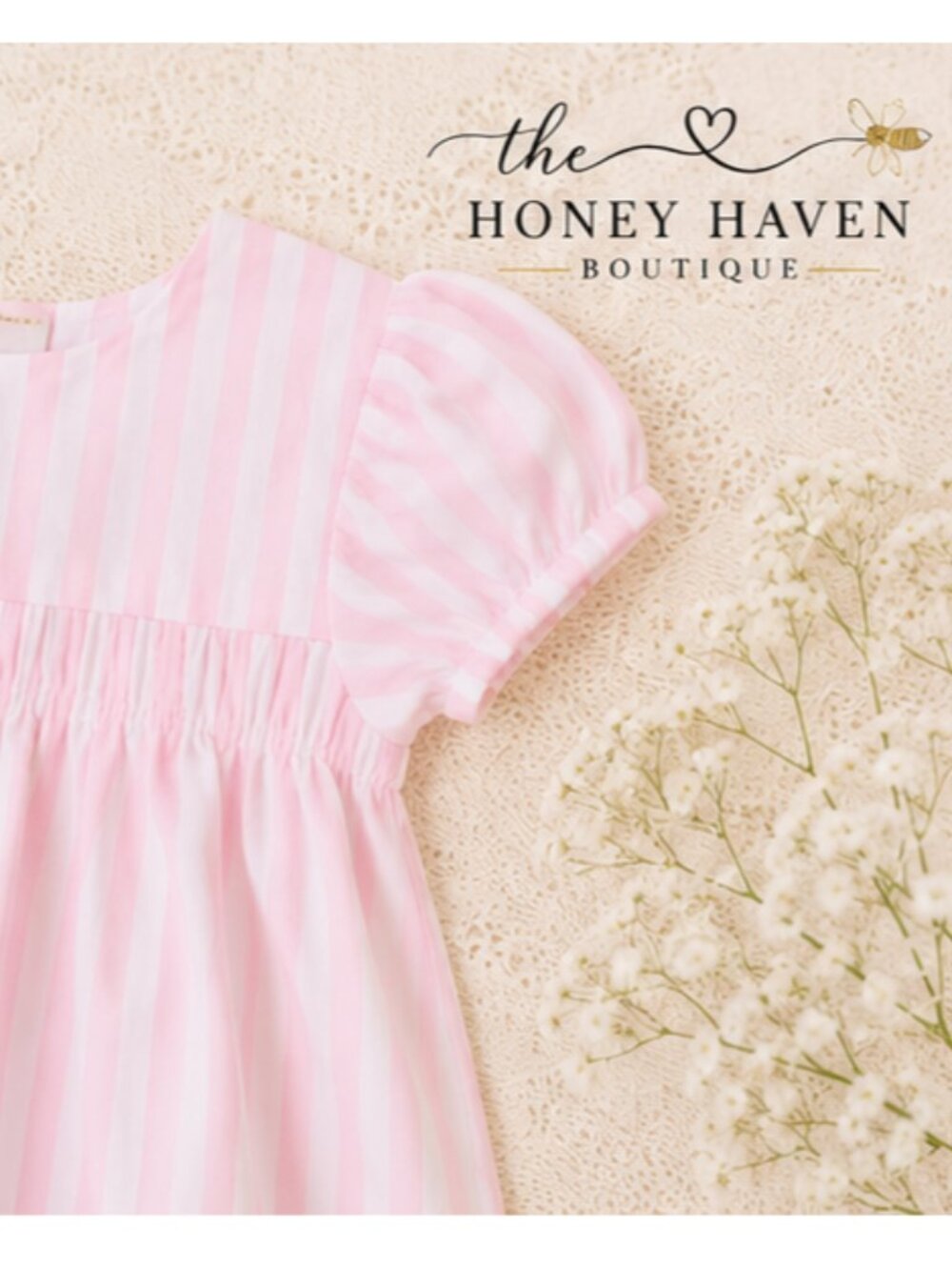 💕 Pink Stripe Puff Sleeve Dress 💕 - Picture 5 of 5